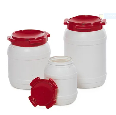 Weithalsfass WH 55, aus Polyethylen (PE), 55 Liter Volumen, weiß/rot