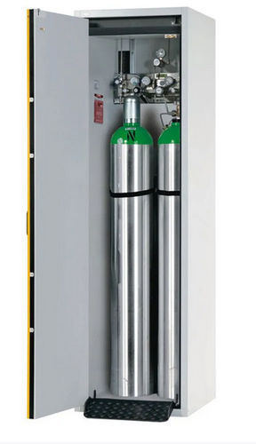 Feuerbeständiger Gasflaschenschrank G30.6, 600 mm breit, Türanschlag links, grau/gelb