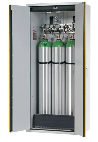 Feuerbeständiger Gasflaschenschrank G30.9, 900 mm breit, 2-flügelige Tür, grau/gelb