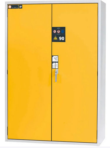 Feuerbeständiger Gasflaschenschrank G90.14, 1400 mm breit, 2-flügelige Tür, grau/gelb